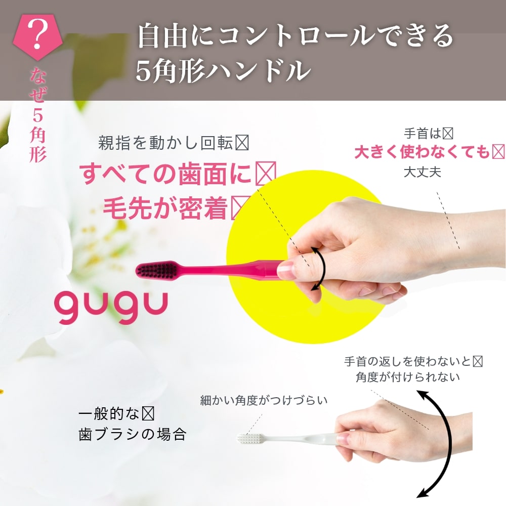 gugu ググ 歯ブラシ ペンタゴンコンパクト備長炭ハブラシ